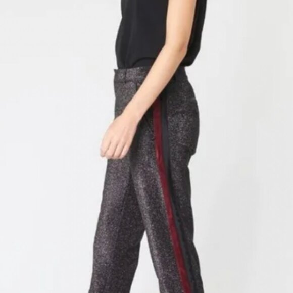 NWT Scotch & Soda Maison Black Red Wine Side Stripe Metallic Glitter Pant Size S - Picture 13 of 14